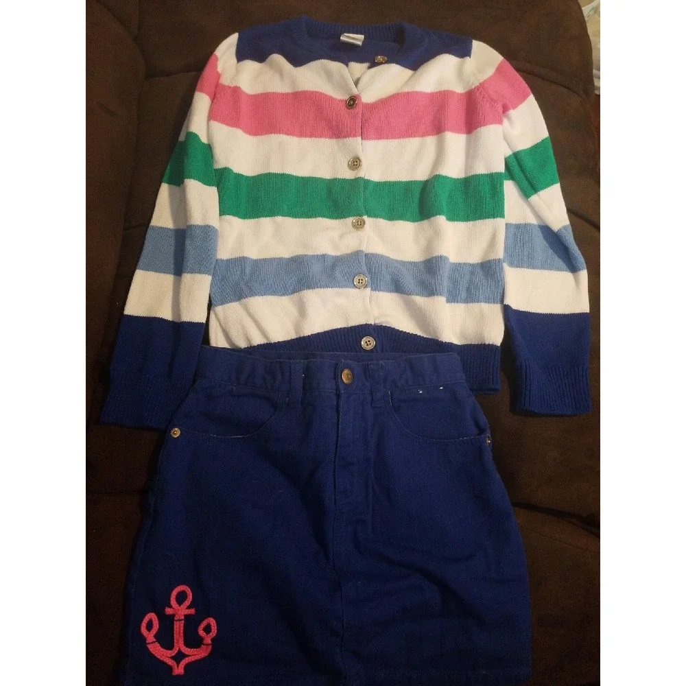 Gymboree stripes and anchors M 7 8 outfit sweater skort